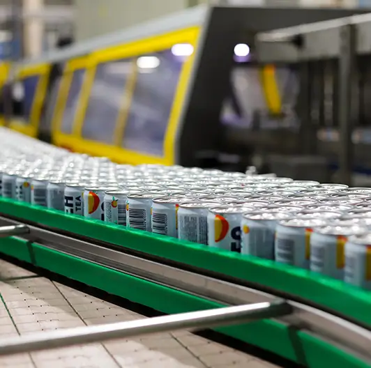 Frostea bottles on belt entering filling station